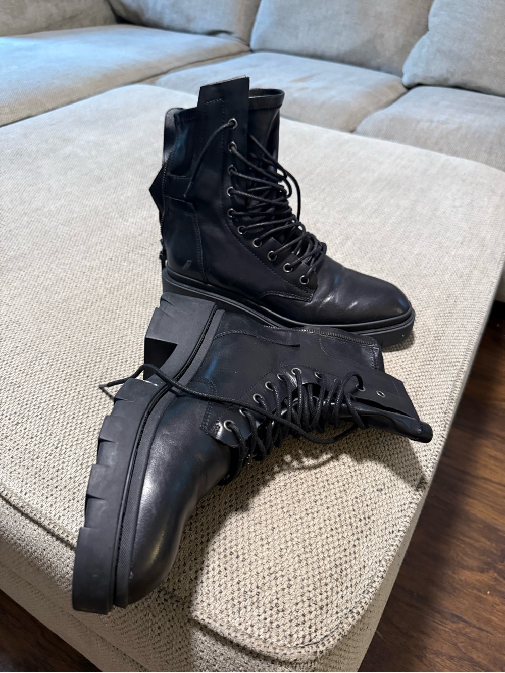 Ash Black Lace-Up Combat Boots with Chunky Lug Sole